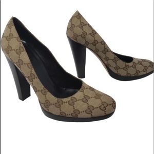 Gucci GG beige brown guccisimma pumps heels size 8